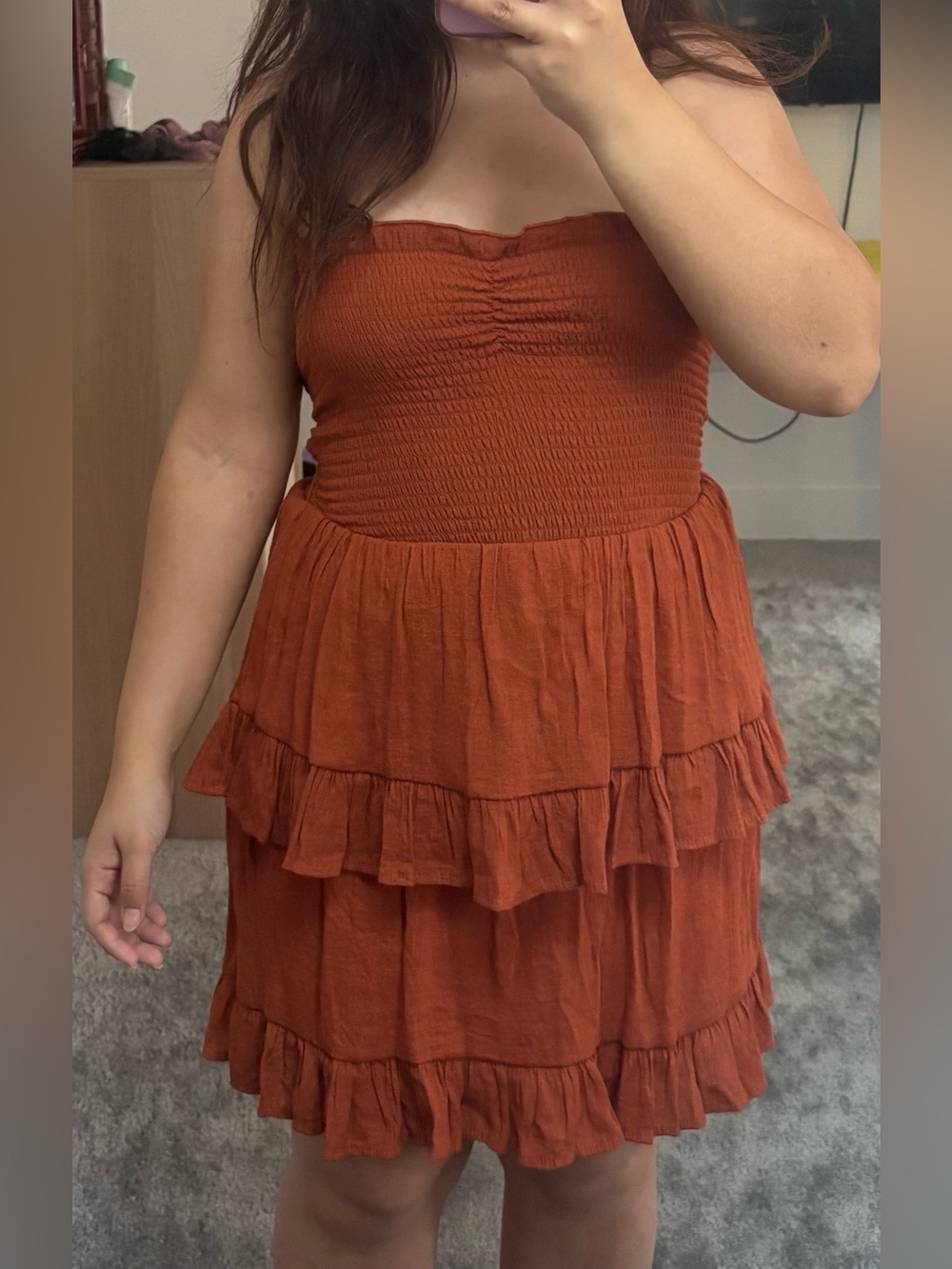 Summer Rust Orange Smocked Tiered Sundress